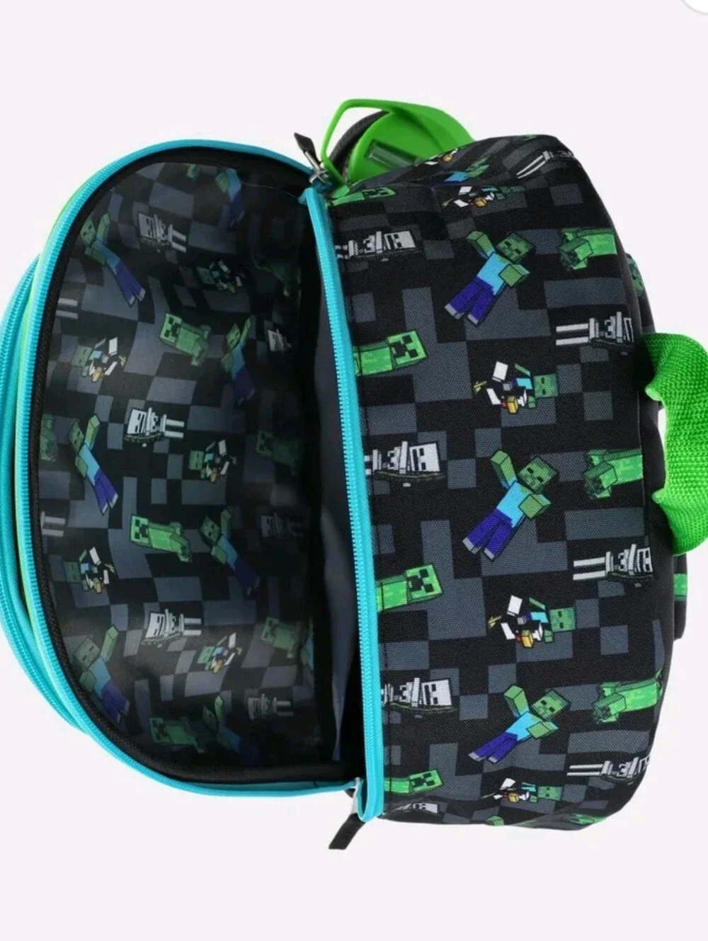 Minecraft Mode Green Backpack Set with Lunch kit, Headphones and Water Bottle